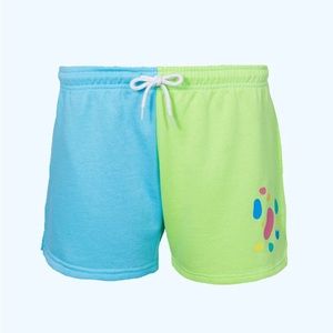 Moriah Elizabeth Pickle Derp Colorblock Blue & Lime Shorts - Drawstring Size L